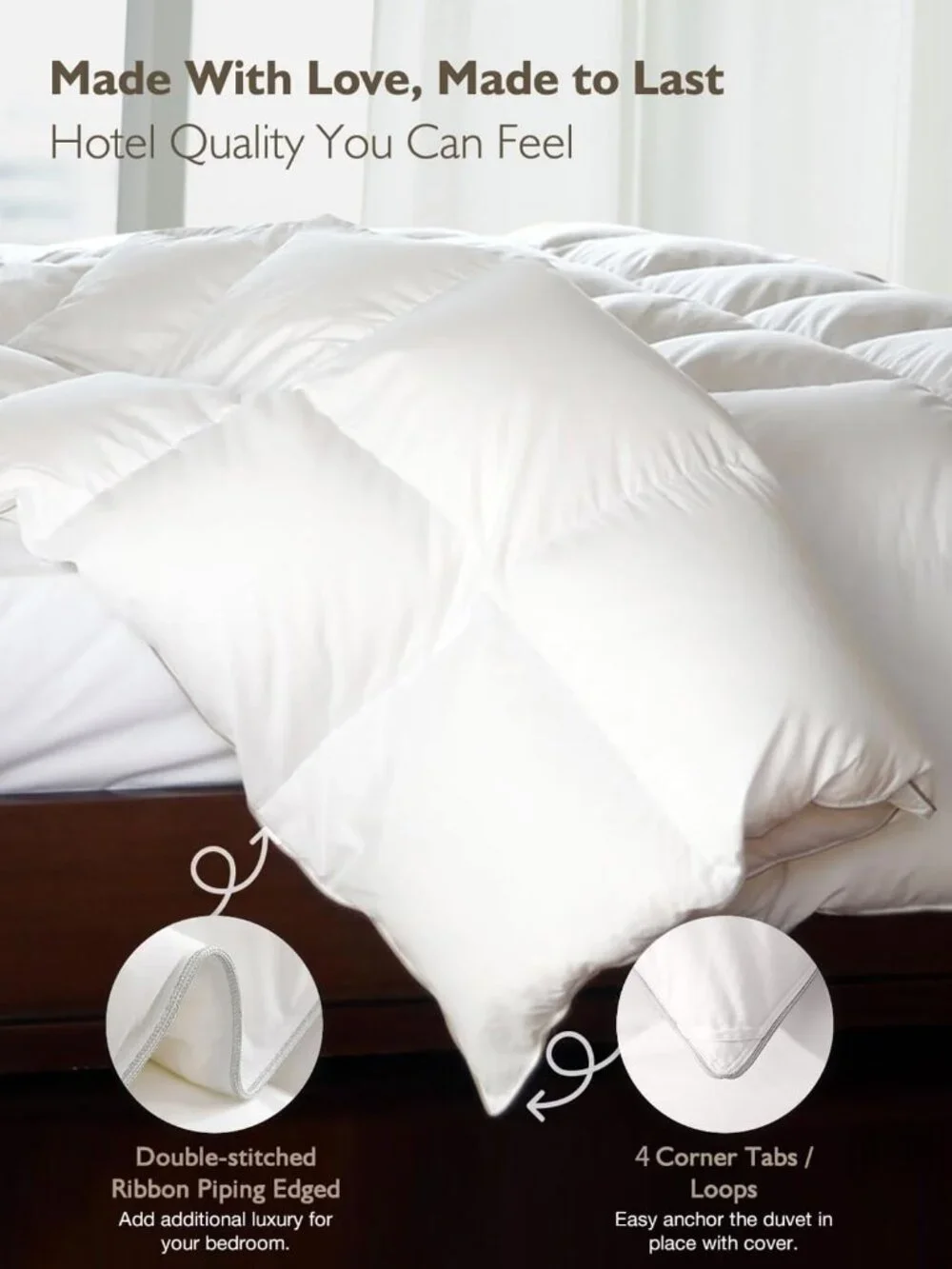 Cobnom Feather Down Comforter Full Size Medium Warm All Season 82x86 Inch White